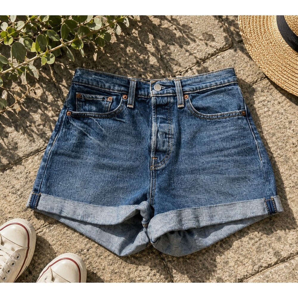 Levi's High Rise Denim Jean Shorts Womens 27 Blue Cuffed Casual Summer Classic